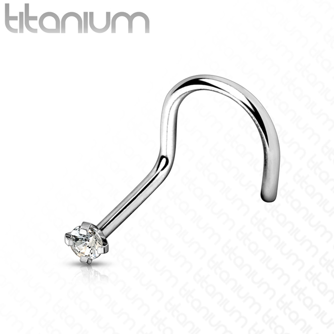 Solid Titanium Nose Stud with Clear Gem Top